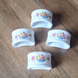 Vintage Floral Porcelain Napkin Rings Set Of 4